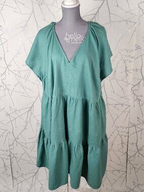 Universal Thread Mint Green Linen Blend V-Neck Tiered Midi Dress